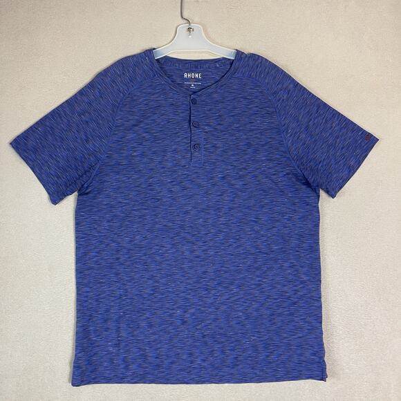 Rhone Henley Shirt Mens XL Blue Short Sleeve Stretch Lightweight Cotton Bland - Picture 1 of 11